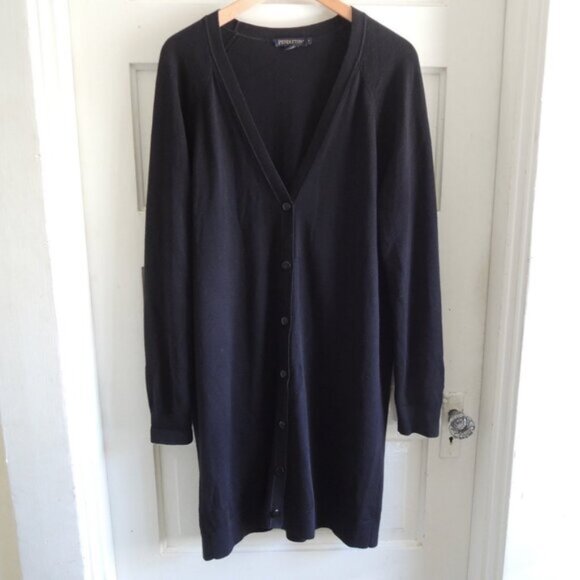 Pendleton Black Silk Cotton Cashmere Long Cardigan L - Picture 2 of 9